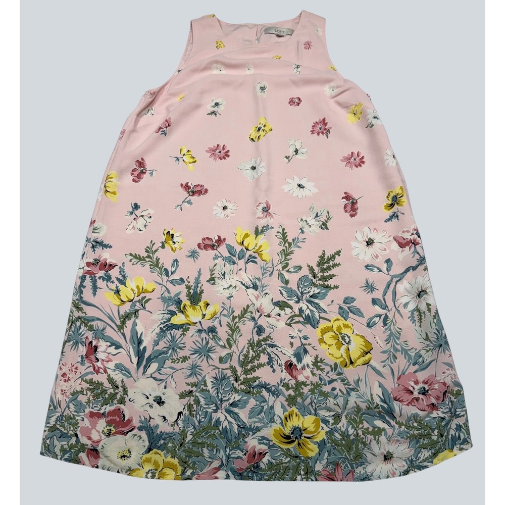 LOFT Womens Pink Floral‎ Sleeveless Rayon Shift Dress Size 8 Botanical Print